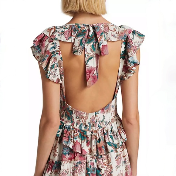 Love The Label Lillie White Print Tiered Open-Back Dress US8 NWT - Picture 1 of 12